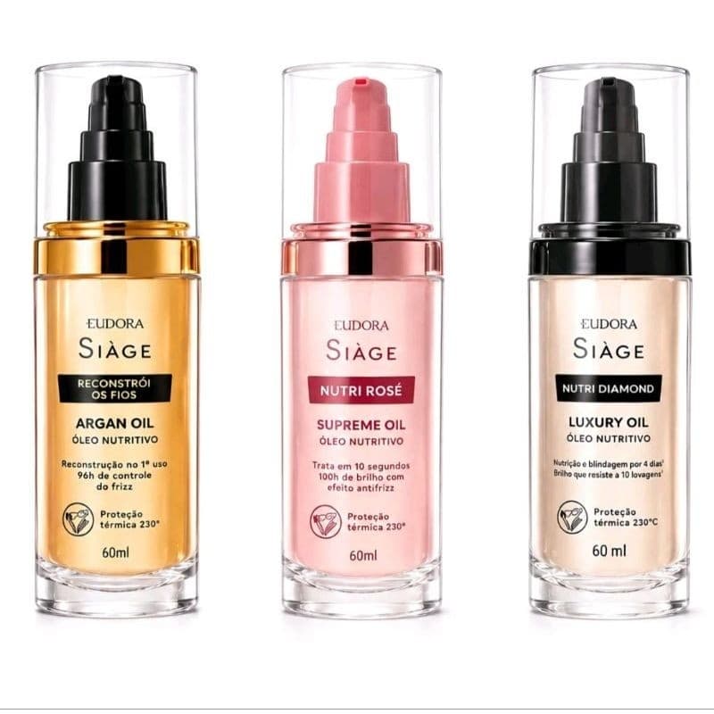Siàge Óleo Capilar Supreme Oil Nutri Rosé ou Argan Oil Reconstrói os Fios 60ml Eudora