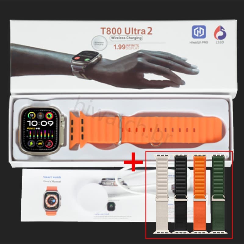 2025 Novo T800 Ultra 2 Series 9 Resposta Ao Gesto Smart Watch Carregador Sem Fio À Prova D'água SmartWatch Esportivo