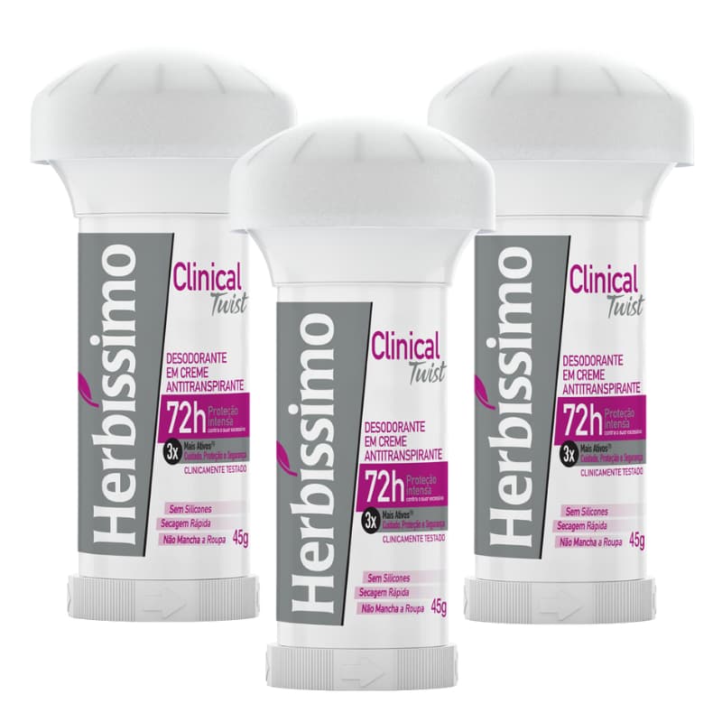 Kit Desodorante Twist Antitranspirante Herbíssimo Clinical Rosa 45G (3 unidades