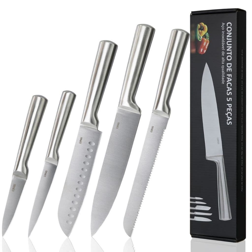 LUMAI Conjunto Facas Grandes de  Cozinha Zurich Aço Inox High Carbon Steel Original Faca Chef Santoku