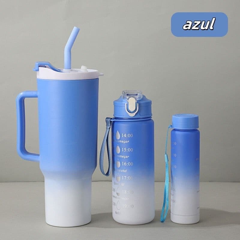 Kit 3 Garrafa Copo Água Squeeze Com Adesivos