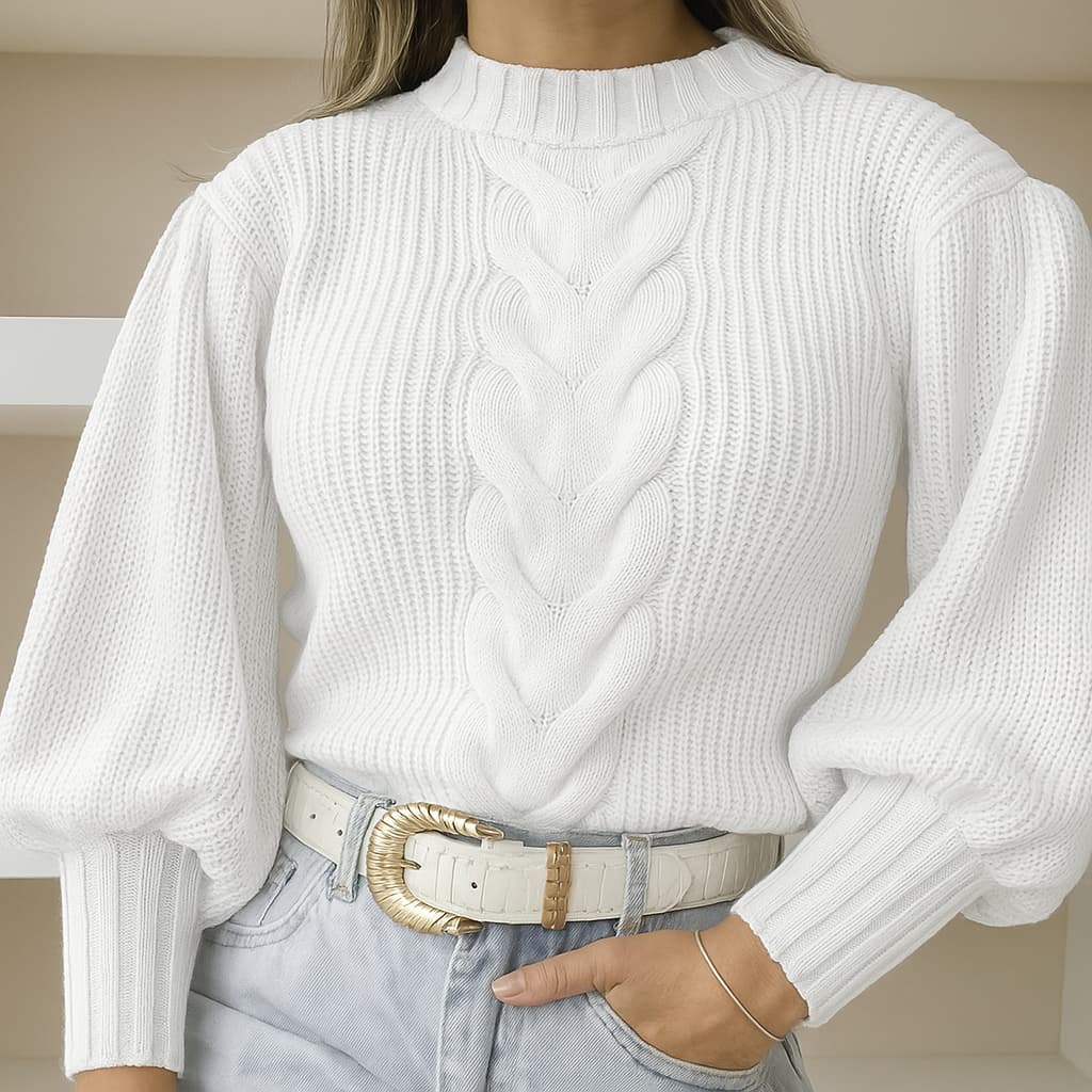 Blusa de frio feminina estilo blogueira com trança tendência 2025 blusa tricot manga bufante