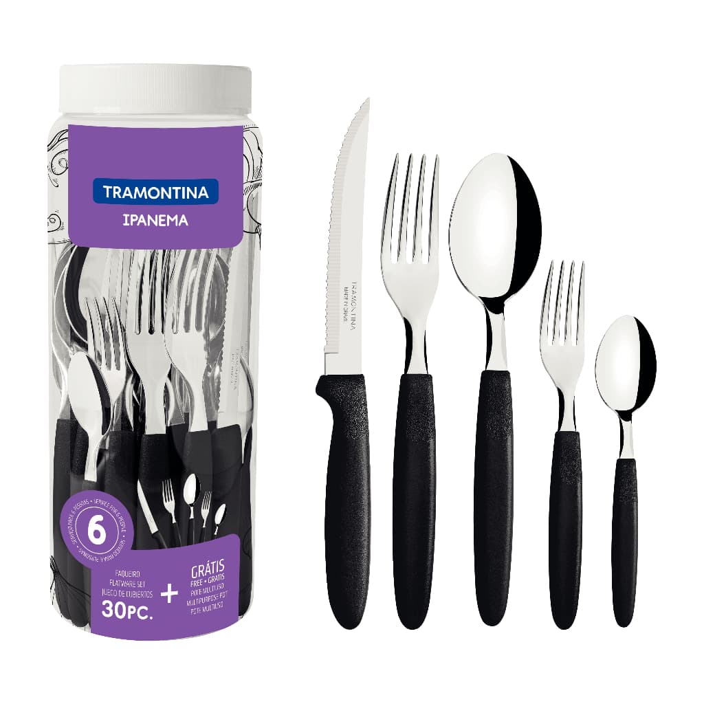 Faqueiro ​Inox Tramontina Ipanema 30 Peças Jogo De Talheres Cor Preto