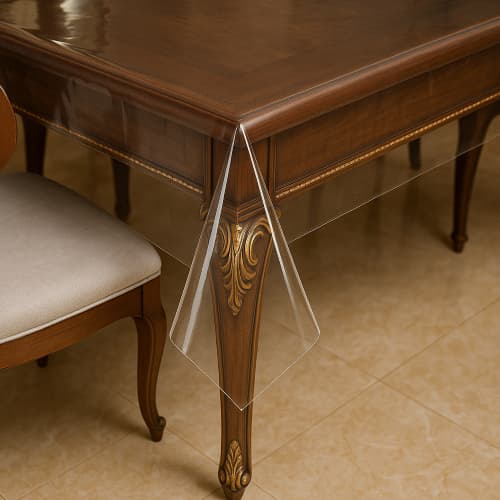Toalha de plástico Transparente De  PVC Para Mesa Retangular 6 Cadeiras Cozinha Fácil de Limpar