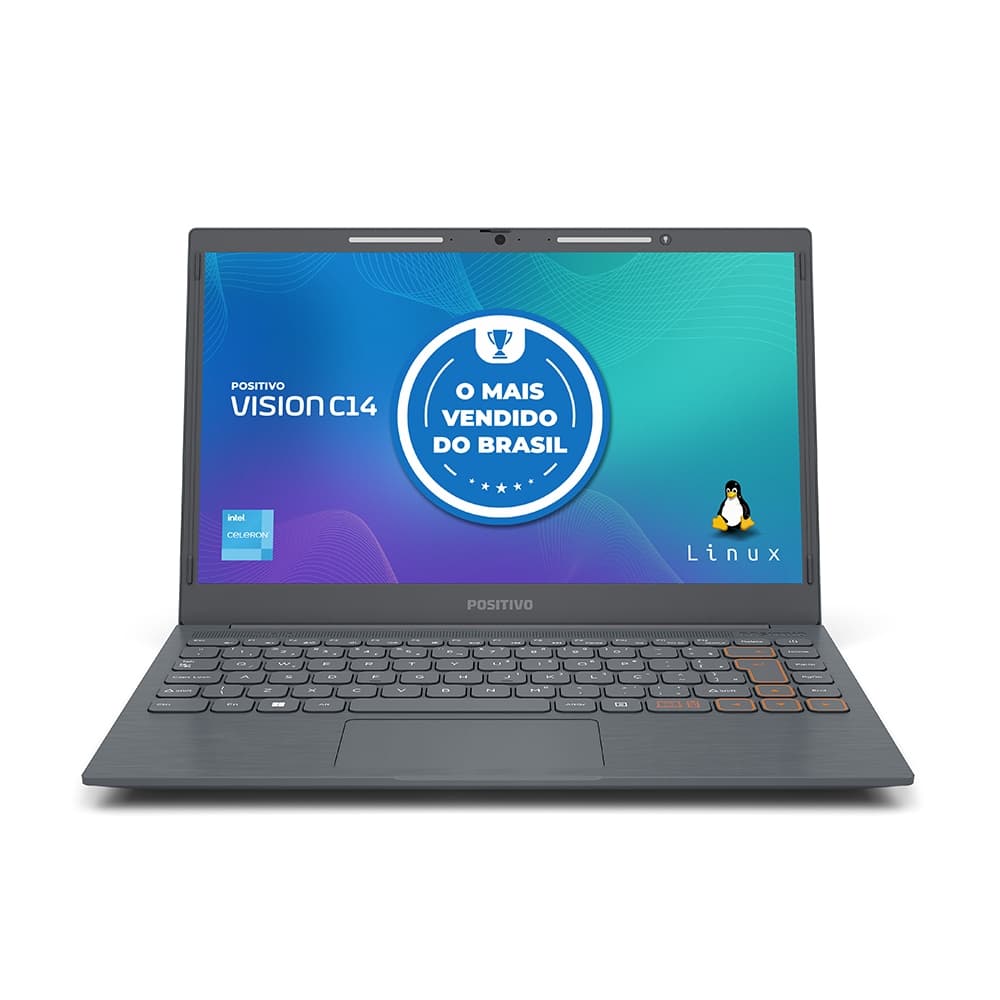 Notebook Positivo Vision C14 Intel®️ Celeron®️ Linux 8GB RAM 256GB 14.1” LED HD Lumina BAR - Cinza