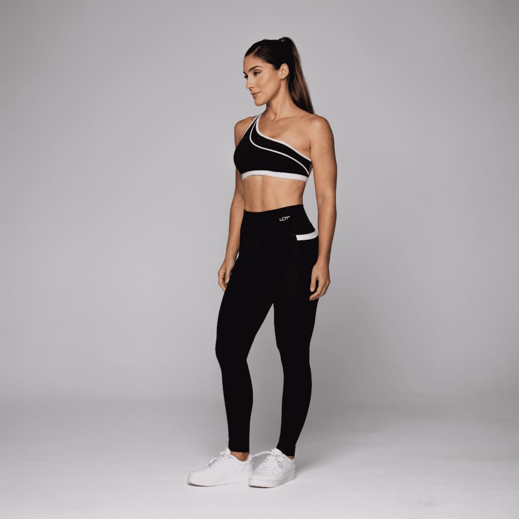 Conjunto Fitness Feminino Flower Academia Top Ombro Só e Calça Legging com Bolso Coleção Duo