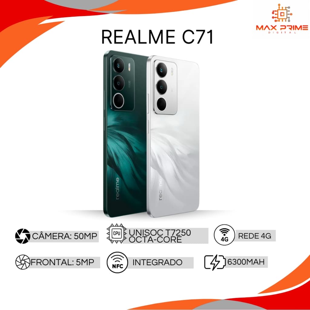 Smartphone Celular Realme C71 128GB 4G NFC Global Câmera 50MP (CAPINHA E PELICULA DE CORTESIA