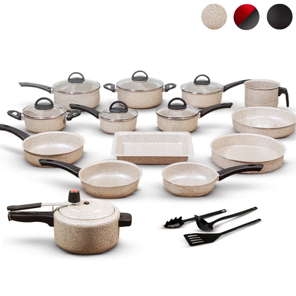 Jogo De Panelas Antiaderente 17 Peças Com Panela De Pressão 3L Conjunto Kit Teflon Tampa de Vidro Panela Cozinha