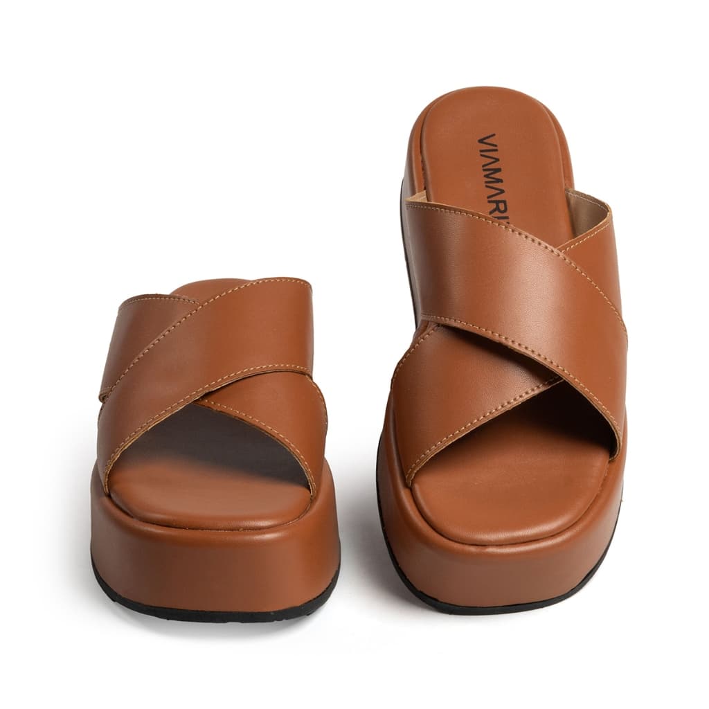 Papete Feminina  Plataforma X Flatform Sandália Tiras Cruzadas Confortável Casual Blogueira Verão