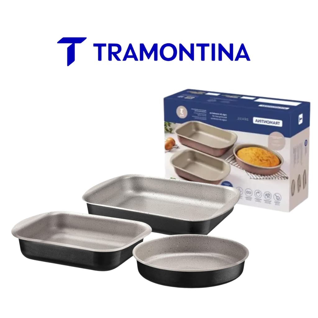 Jogo de ​Assadeiras Tramontina Brasil 3 Peças Alumínio Antiaderente Starflon Max Forma Bolo Pizza Torta Assar Forno