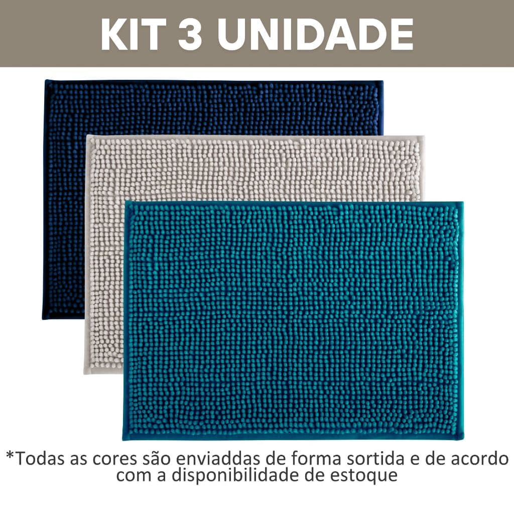 Kit 3 Tapete ​Bolinha Banheiro Microfibra Dedinho Antiderrapante Alta Absorção Macio 38 X 58cm