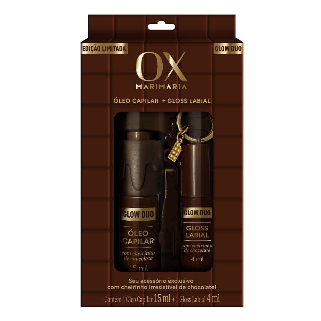 Kit Ox Glow Duo Chocolate Mari Maria - Óleo Capilar 15ml + Gloss Labial 4ml