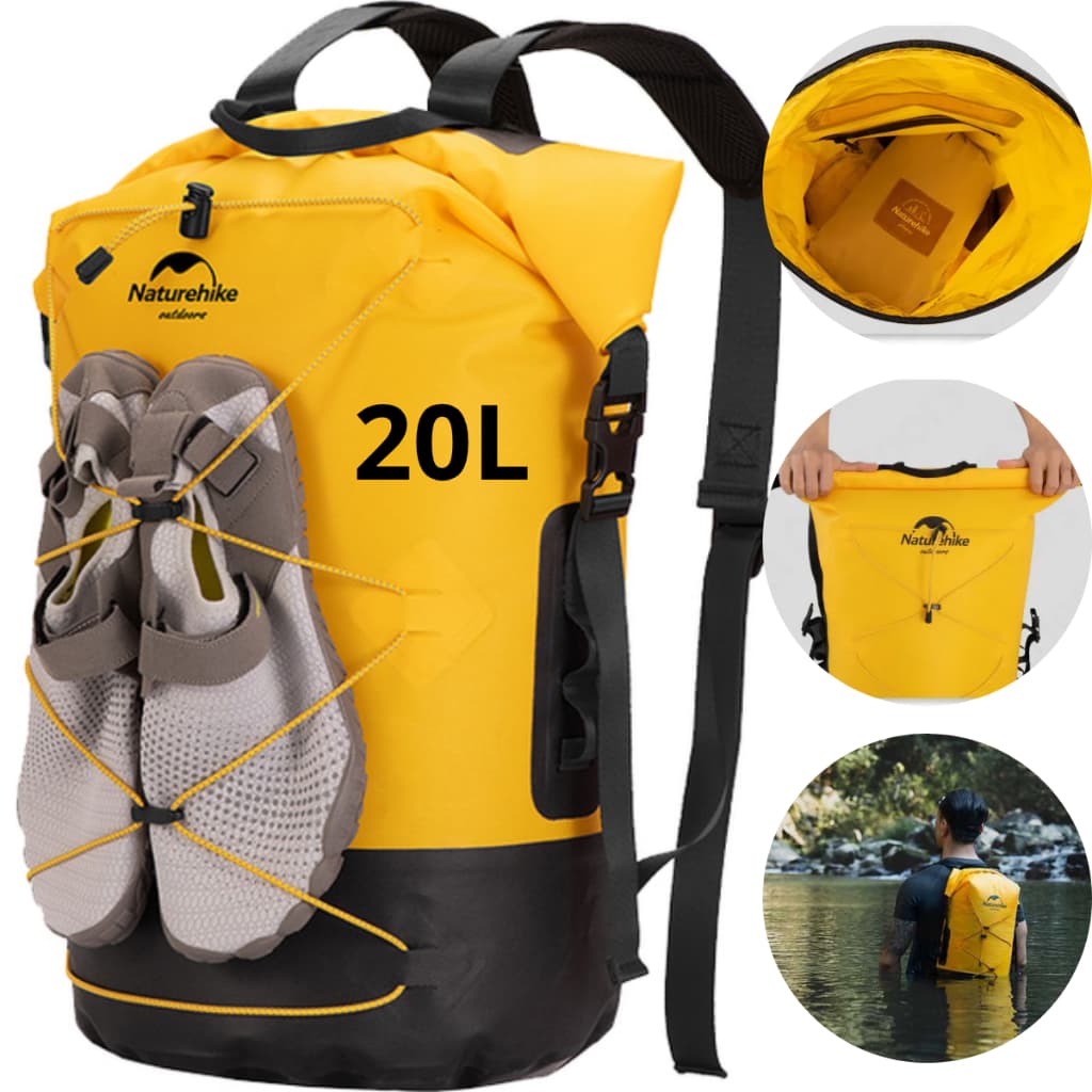 publi | Mochila Impermeável Estanque 20L para Aventura, Praia, Pesca, Trilhas e Rafting Naturehike