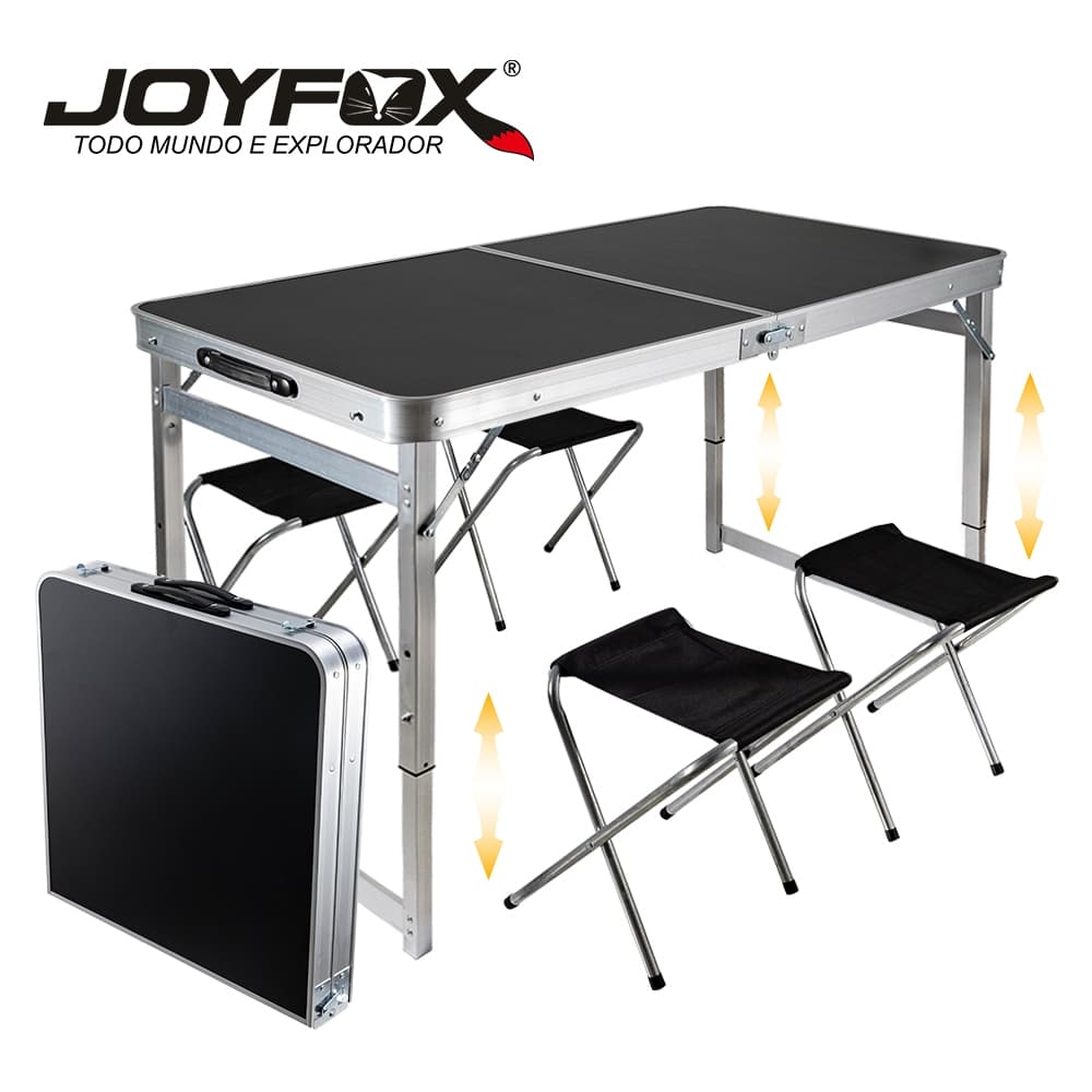 120x60x70CM Mesa Dobrável Com 4 Cadeiras de Alumínio Portátil Vira Maleta Camping Praia JOYFOX