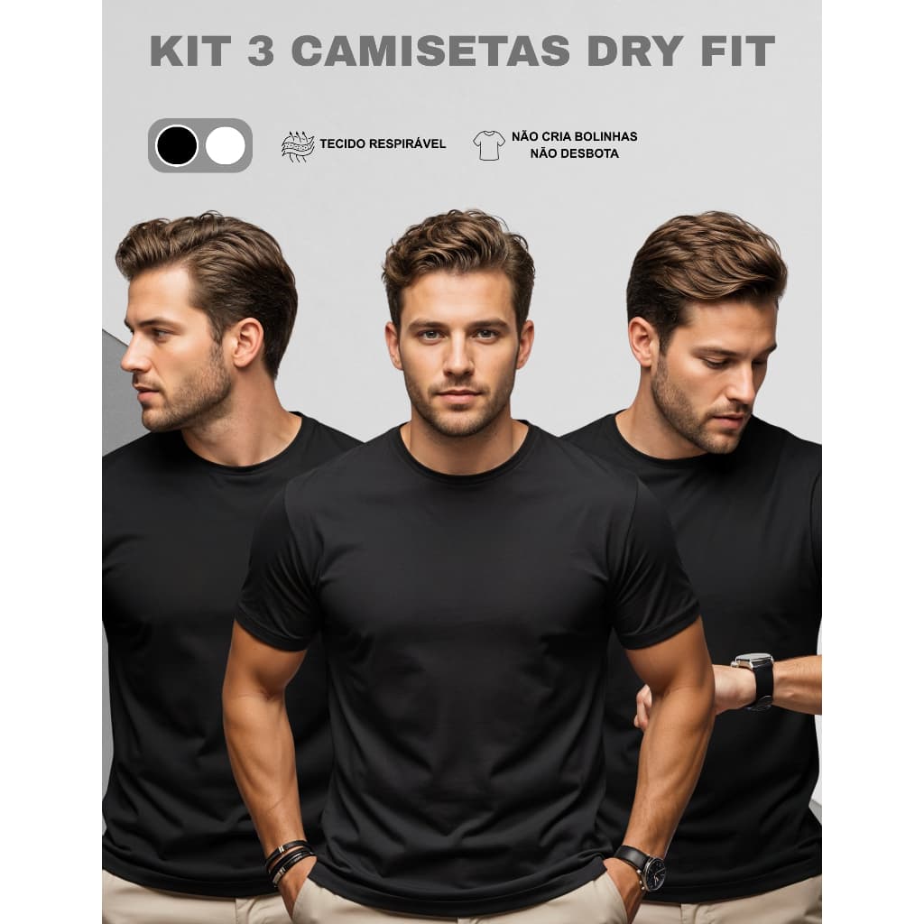 Kit 3 Camisetas Dry Fit Treino Corrida Fitness Tecnologia Respirável