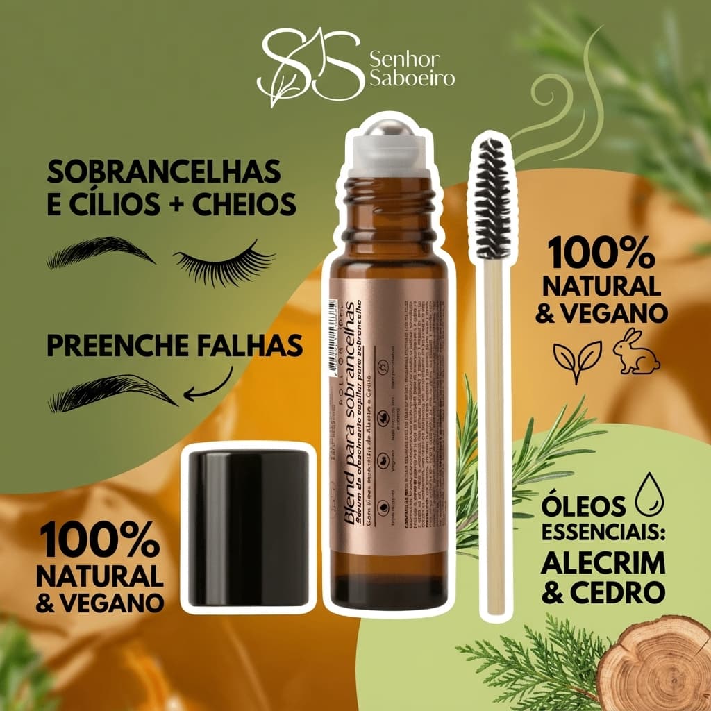 Blend Roll On Crescimento Sobrancelhas  e Cílios com Rícino e Óleo Essencial Alecrim e Cedro 10mL