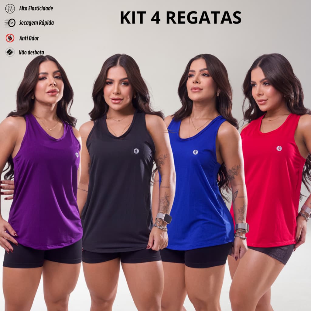 KIT 4 Regata Dry Fit Costas Nadador Esportiva Confortável Lisa Treino Fitness Leve Treino Corrida