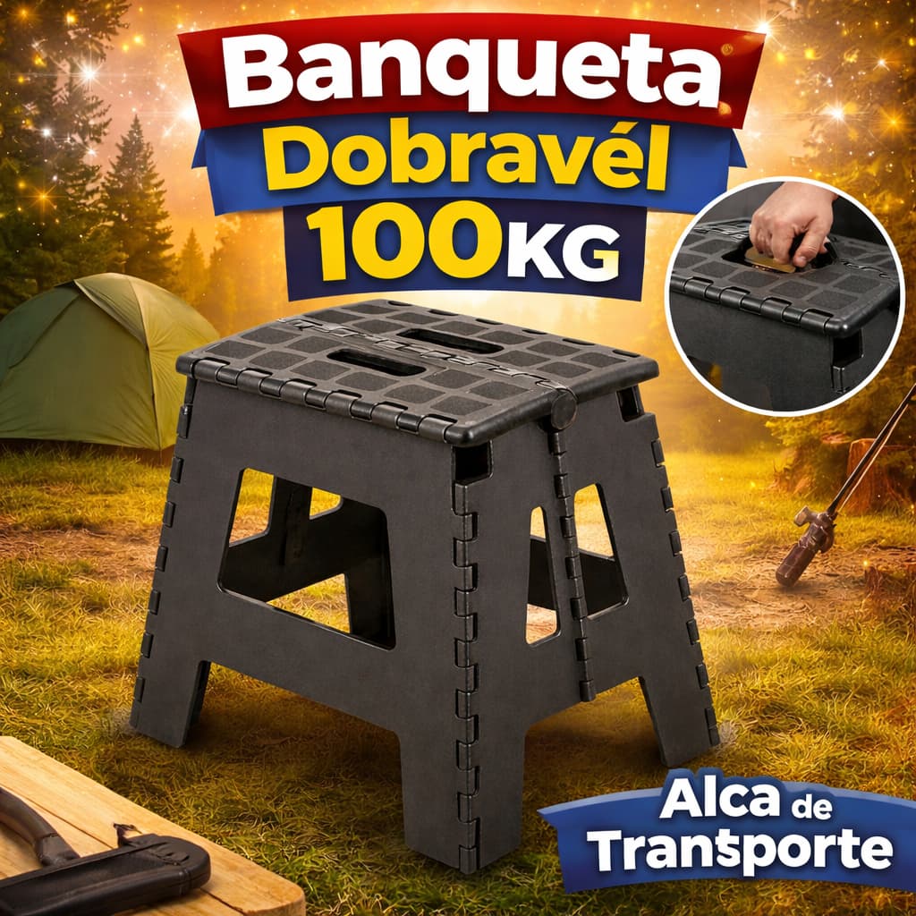 Banquinho Portátil Dobrável  Banqueta Até 100kg Alça de Transporte PP Reforçado Portátil Casa Camping Pesca Banco
