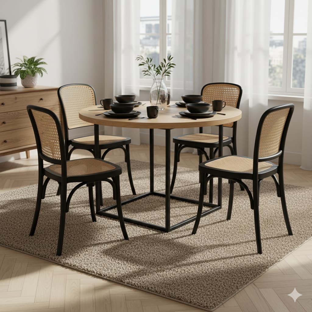 Conjunto  4 Cadeiras Amis Com Assento Rattan Sala de Jantar Empilhavel