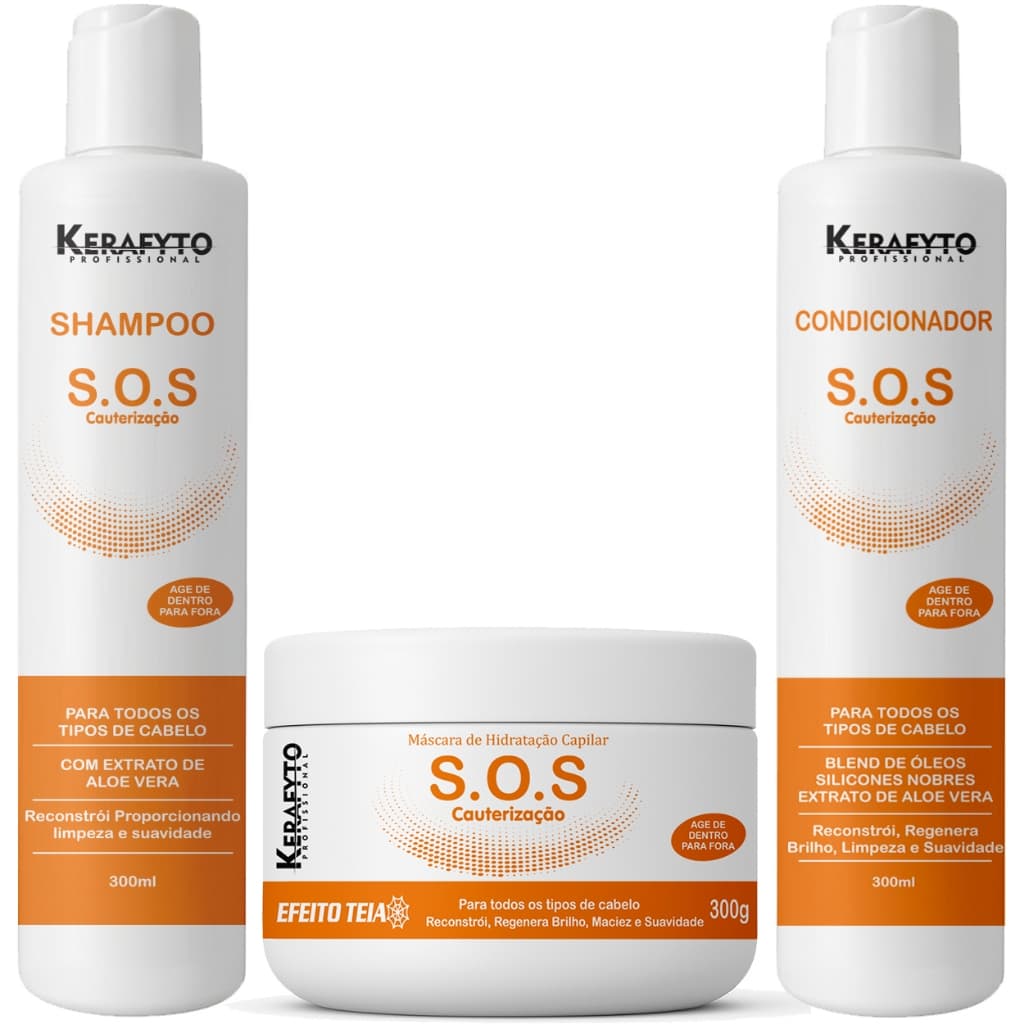Kit SOS Cauterização Kerafyto Profissional - Reconstrução para cabelos quimicamente tratados