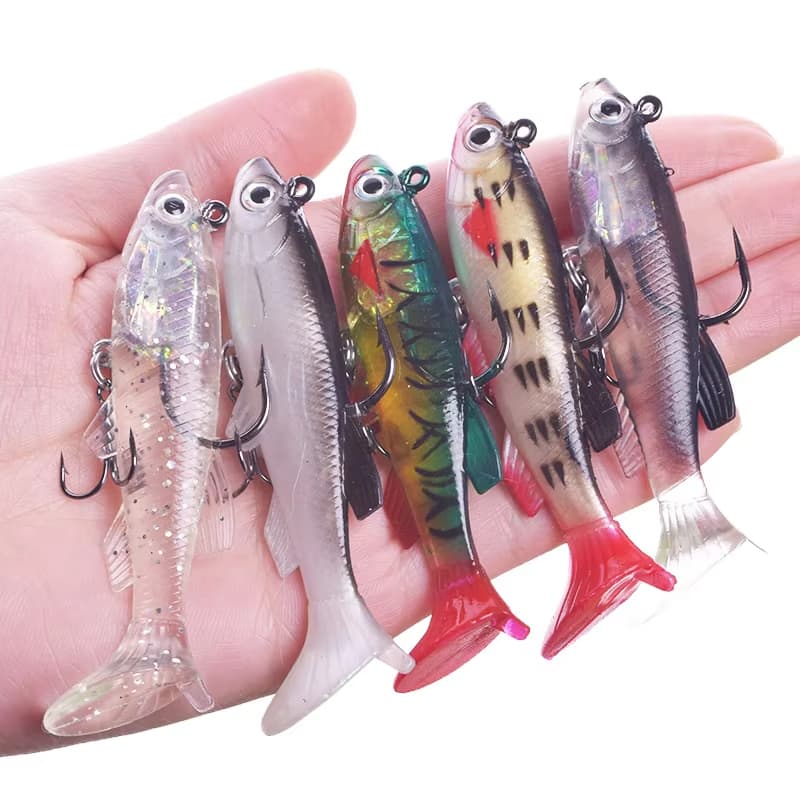 Kit 5 Isca Artificial Silicone Shad Peixe Embutido Chumbadas Tucunaré Robalo Traira