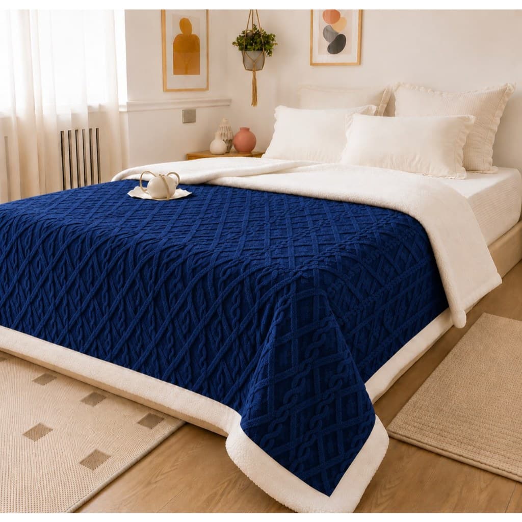 Manta Casal Canelada Com Sherpa Glamour 2,00 x 1,80 Super Macio