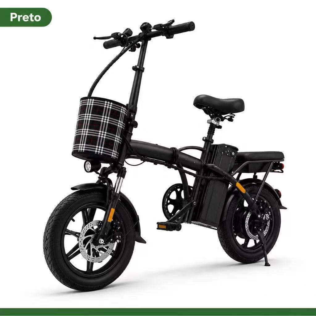Bicicleta Elétrica Dobrável para Adultos – Pedal Assistido e Motor Brushless