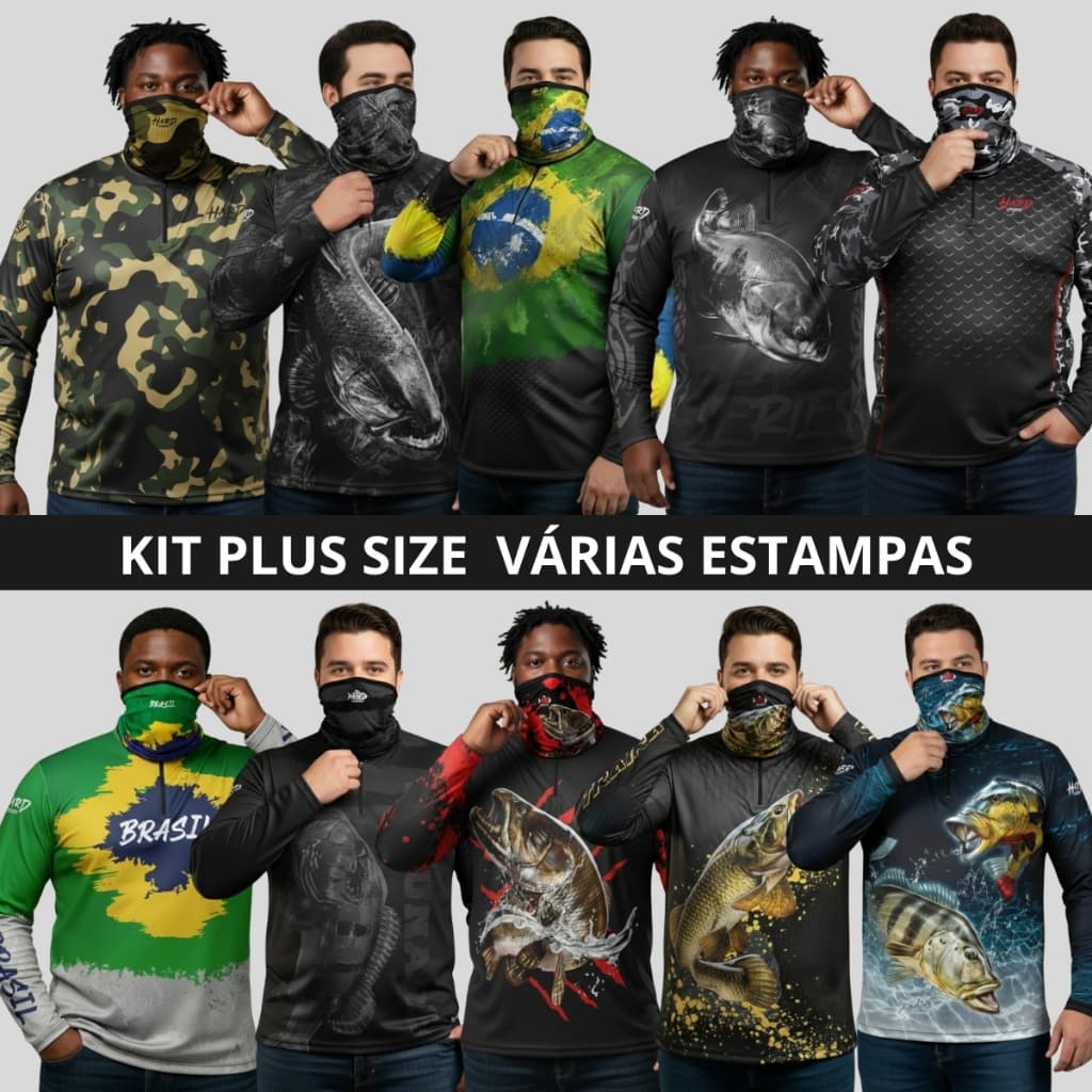 Kit Camisa  Plus Size Camiseta Extra Grade De Pesca + Bandana Balaclava Proteção Uv50 Dryfit Leve