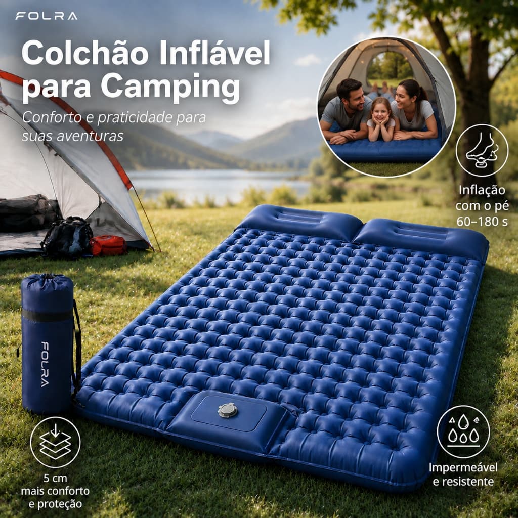 Colchão Inflável Casal Automático Camping Portátil para Acampar Travesseiro Almofada De Viagem Bomba Embutida 190120cm