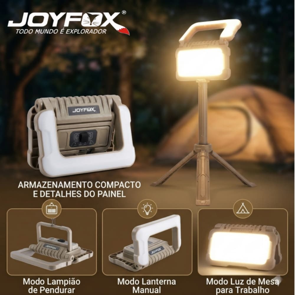 Lanterna de Camping Recarregável LED Tático Dobrável 2400Lúmens 5000mAh Com Tripé Incluso Type-C