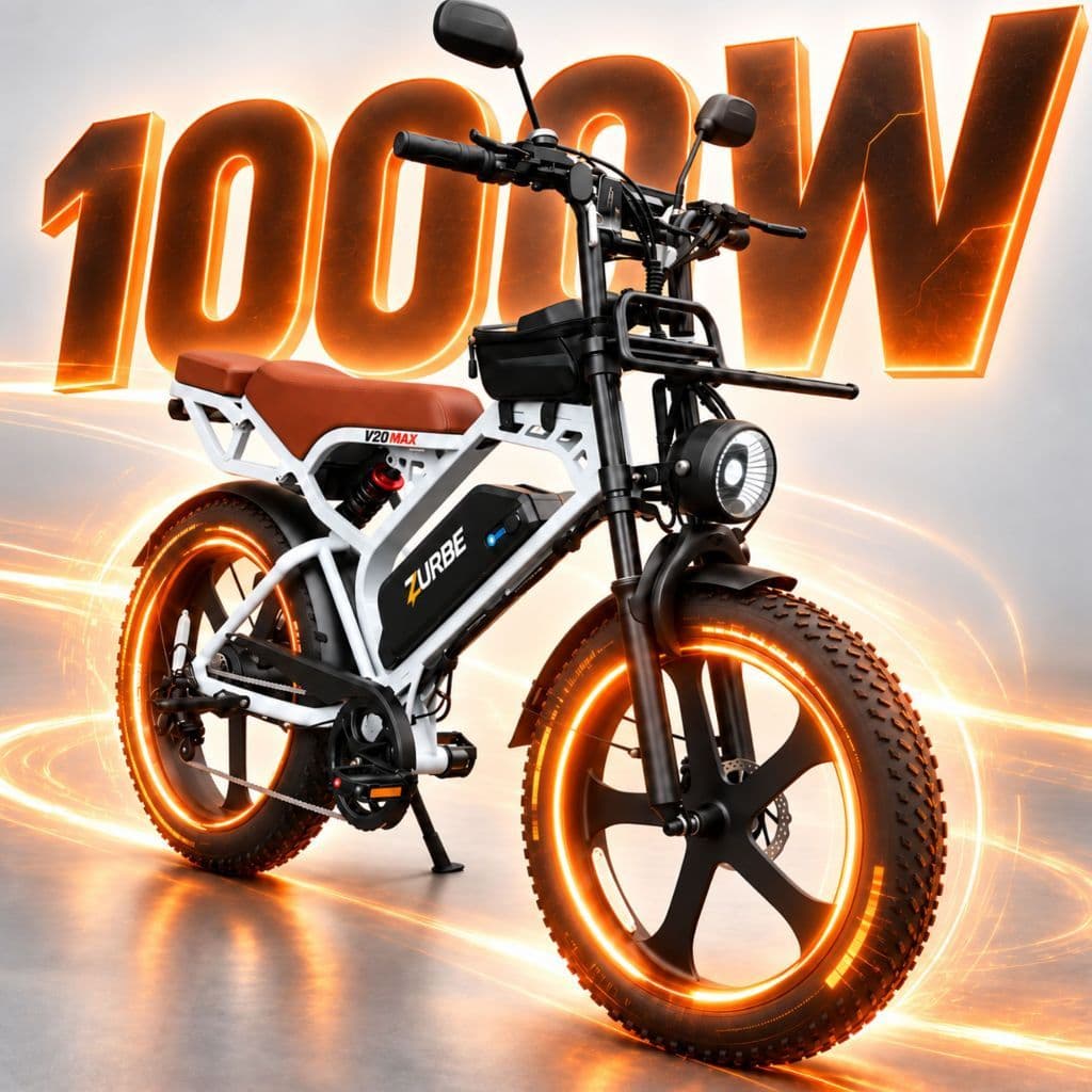 Bike Zurbe V20 MAX 1000W 32km/h 60km Autonomia Pneu Aro 24 Bateria Lítio Removível 48V 18.2Ah Suporta 150kg Trava Pneu