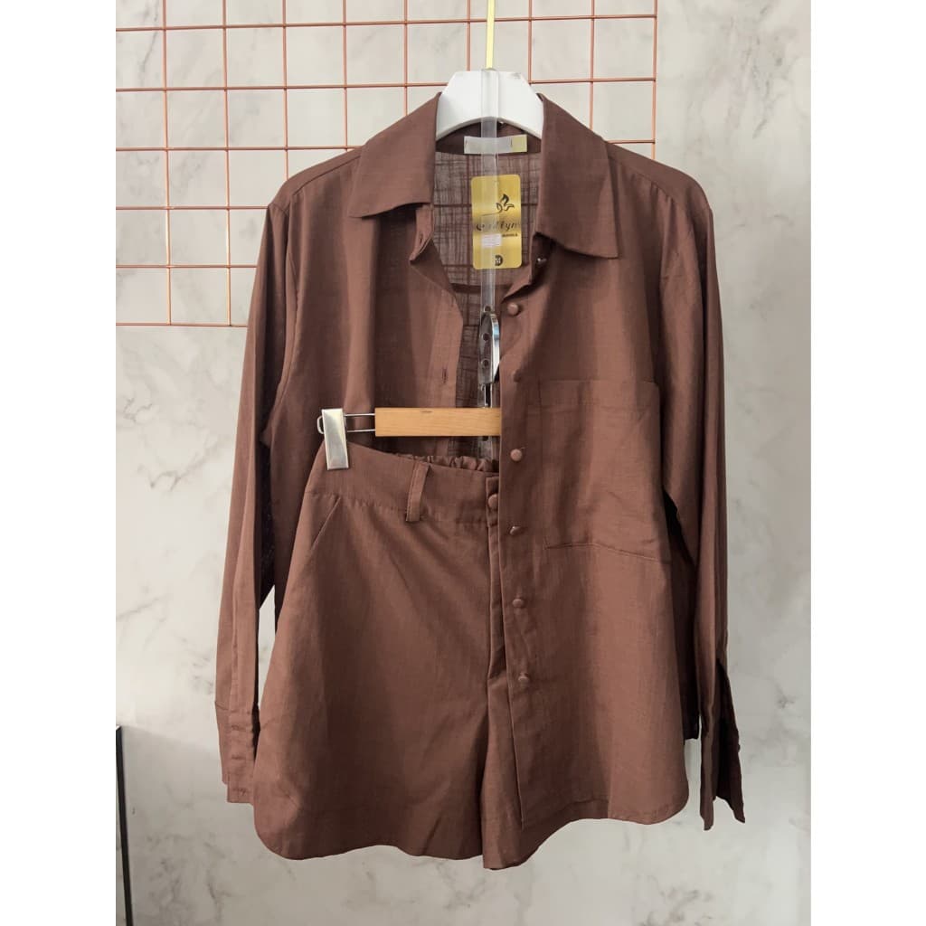 Conjunto Femenino Leve | Camisa Chemise de Manga Longa e Short Com Elástico atrás | Semitransparente