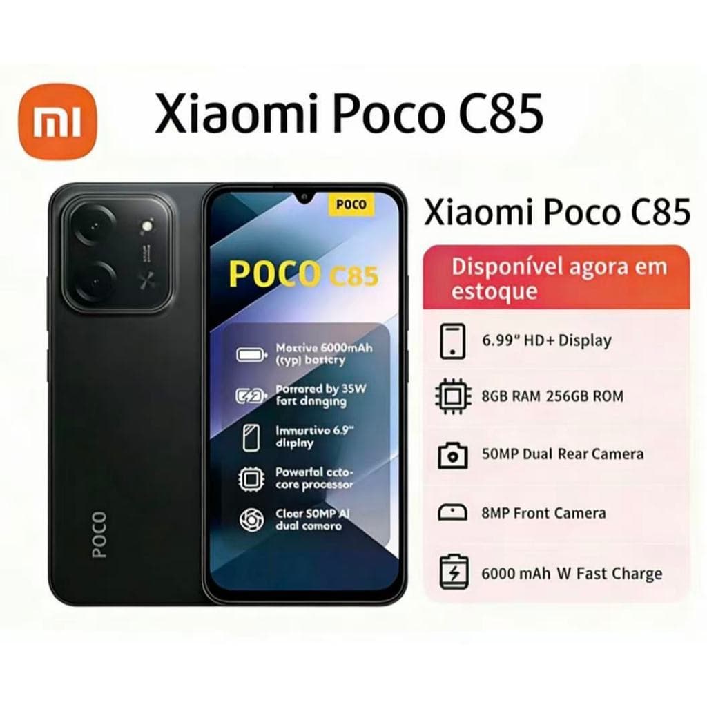 Smartphone Xiaomi POCO C85 com Android 15, 256GB Versão Global