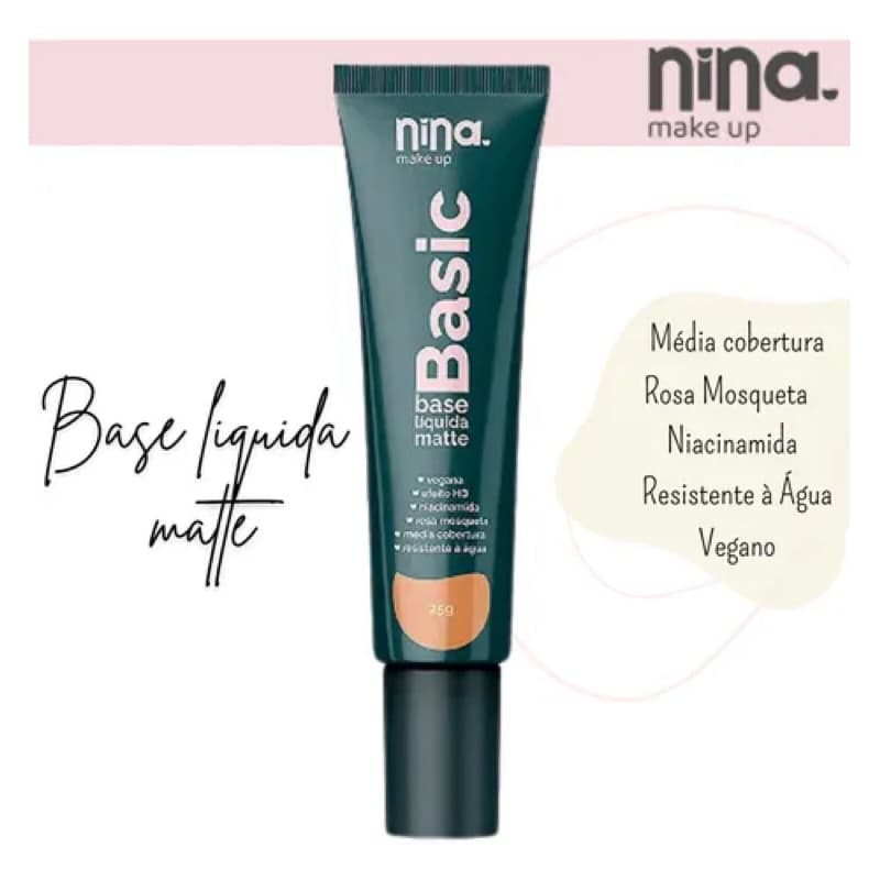 Base Líquida Hyaluronic Matte - Nina Make Up  Efeito HD