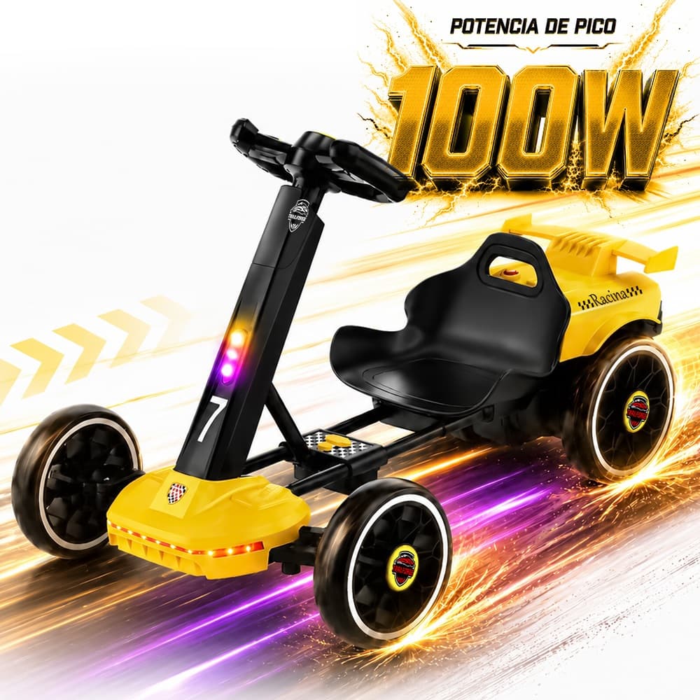Kart Elétrico Infantil Conect Mini 12V Com Controle Remoto e Música Suporta Até 60kg Cor Amarelo
