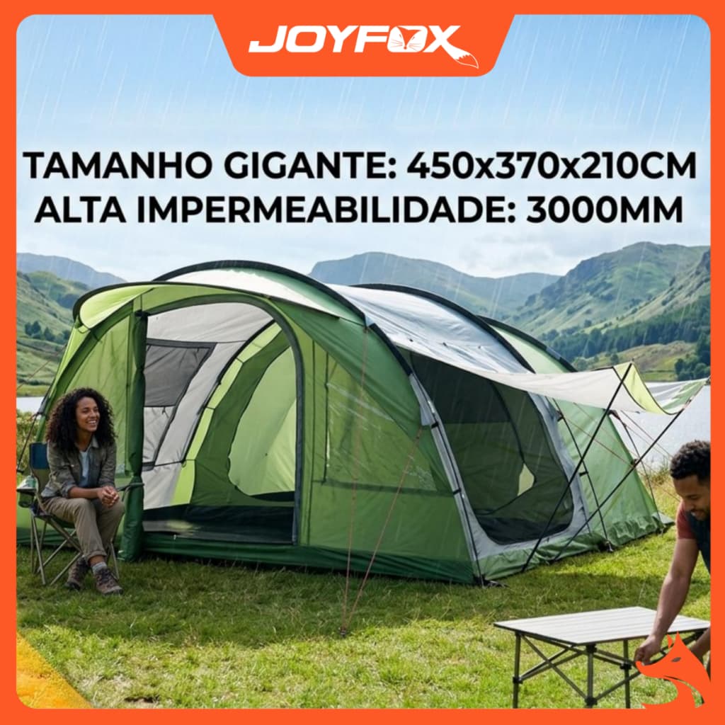 Barraca de Acampamento Gigante 12 -16 Pessoas Túnel com 2 Quartos Impermeável 3000mm - 17.2m² Família