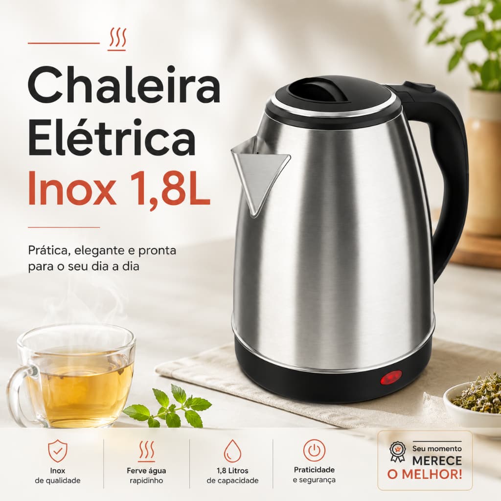 Chaleira Jarra Elétrica Bivolt 1.8 Litros Inox Prateada
