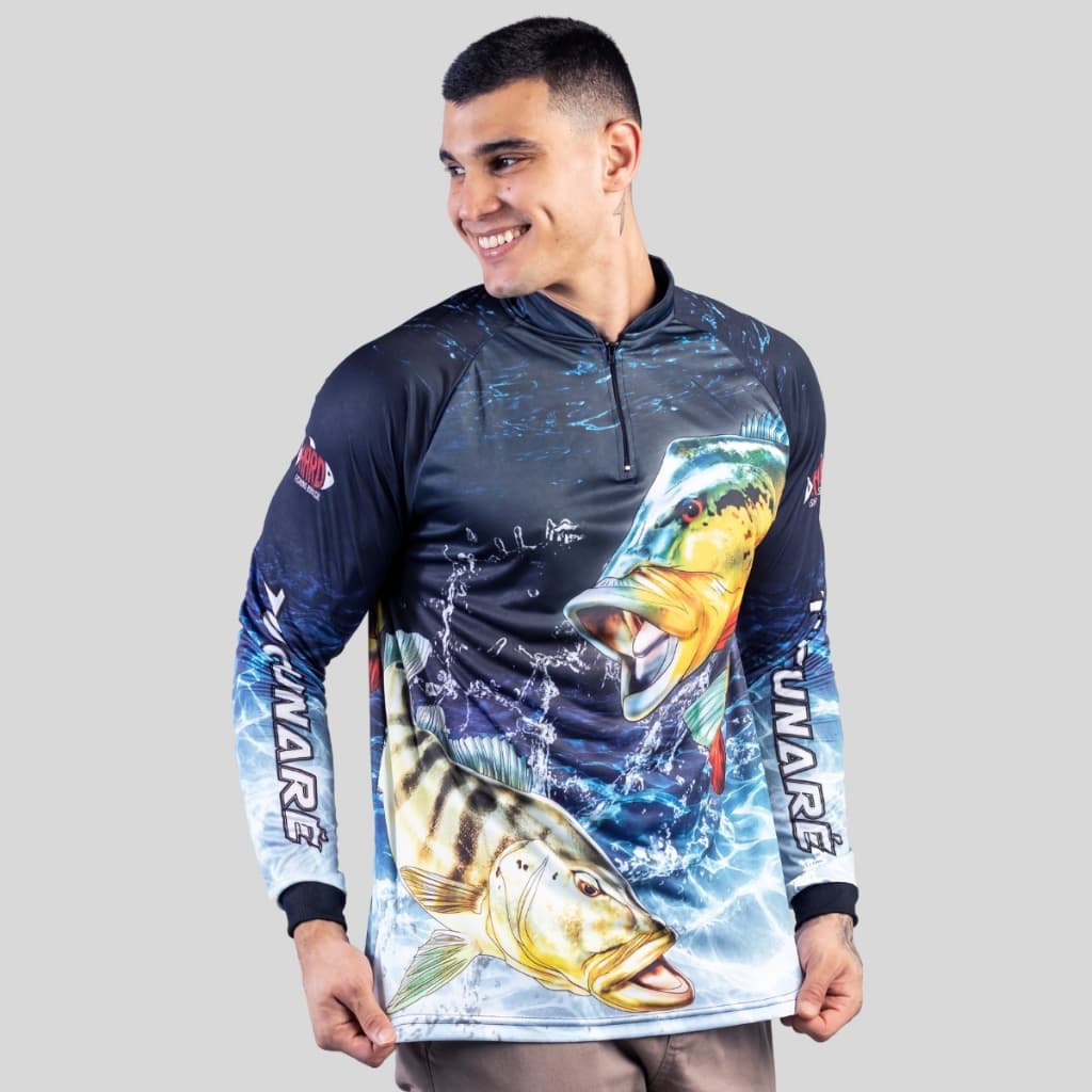 Camiseta de Pesca Peixe Tucunaré Oceano Proteção Termica Uv50