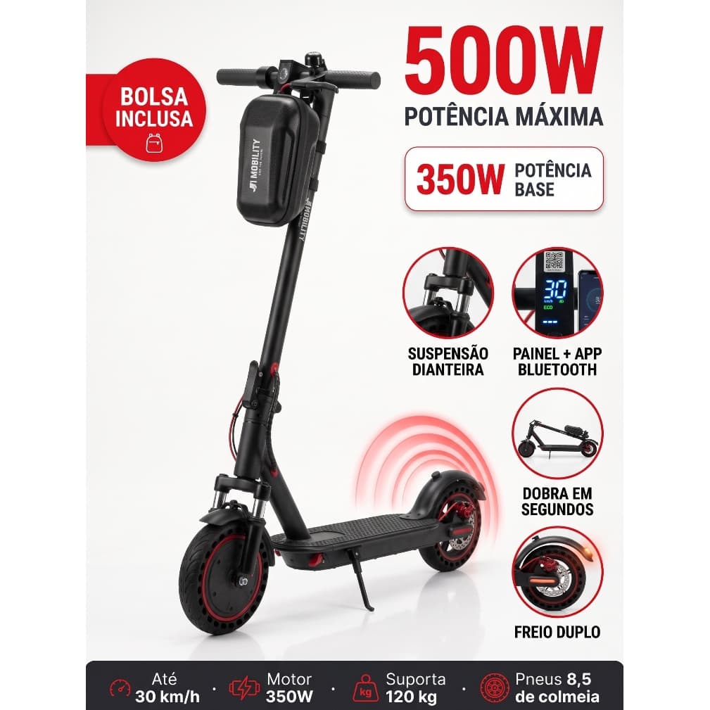 Patinete Elétrico 350W 30km/h Scooter Dobrável 3 Velocidades com Amortecedor para Passeio