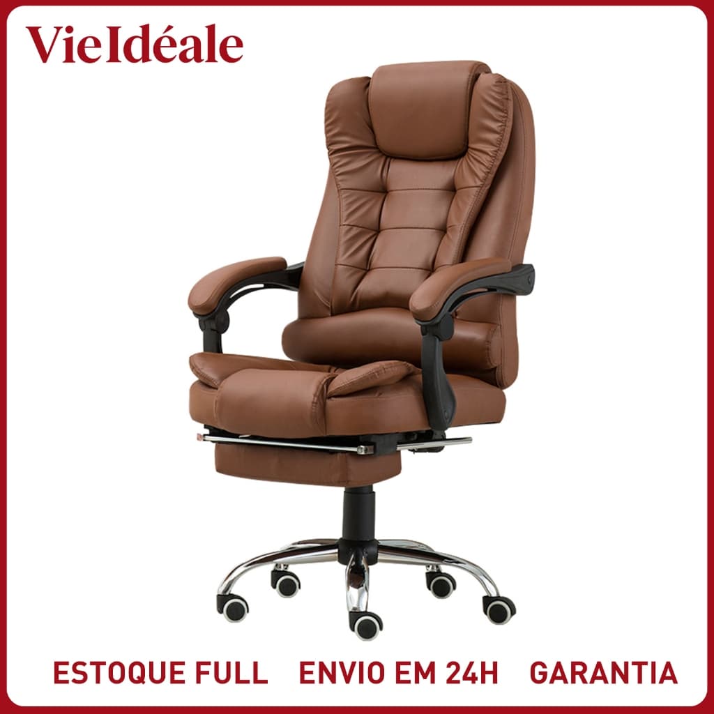 Cadeira de escritório presidente, cadeira de home office com apoio para os pés e encosto ajustável（Preto