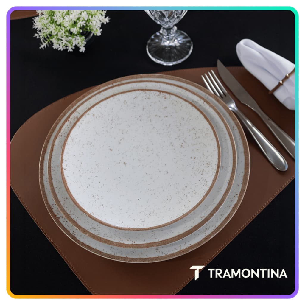 Jogo de Pratos Jantar Rústico Marrom Tramontina Porcelana Conjunto de Pratos Raso, Prato Fundo e Sobremesa Opções de  Kit