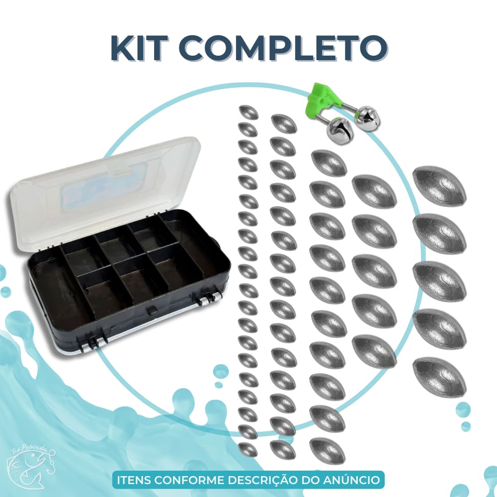 Kit Chumbadas Oliva para Pesca com Estojo Pesos Variados Pescaria Pesqueiro Traira Tilapia Pacu Lambari