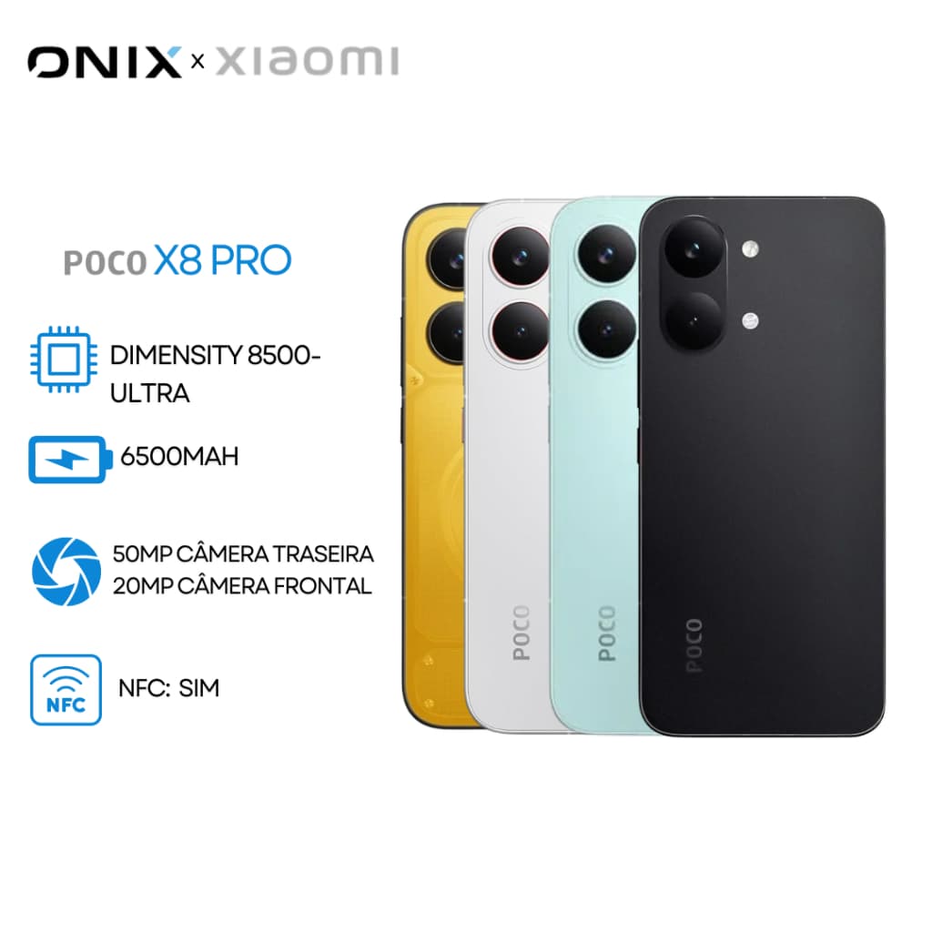 Xiaomi Poco X8 PRO 12/512GB, Versão Global, MediaTek Dimensity 8500-Ultra, Bateria 6500mAh, Câmera 50MP