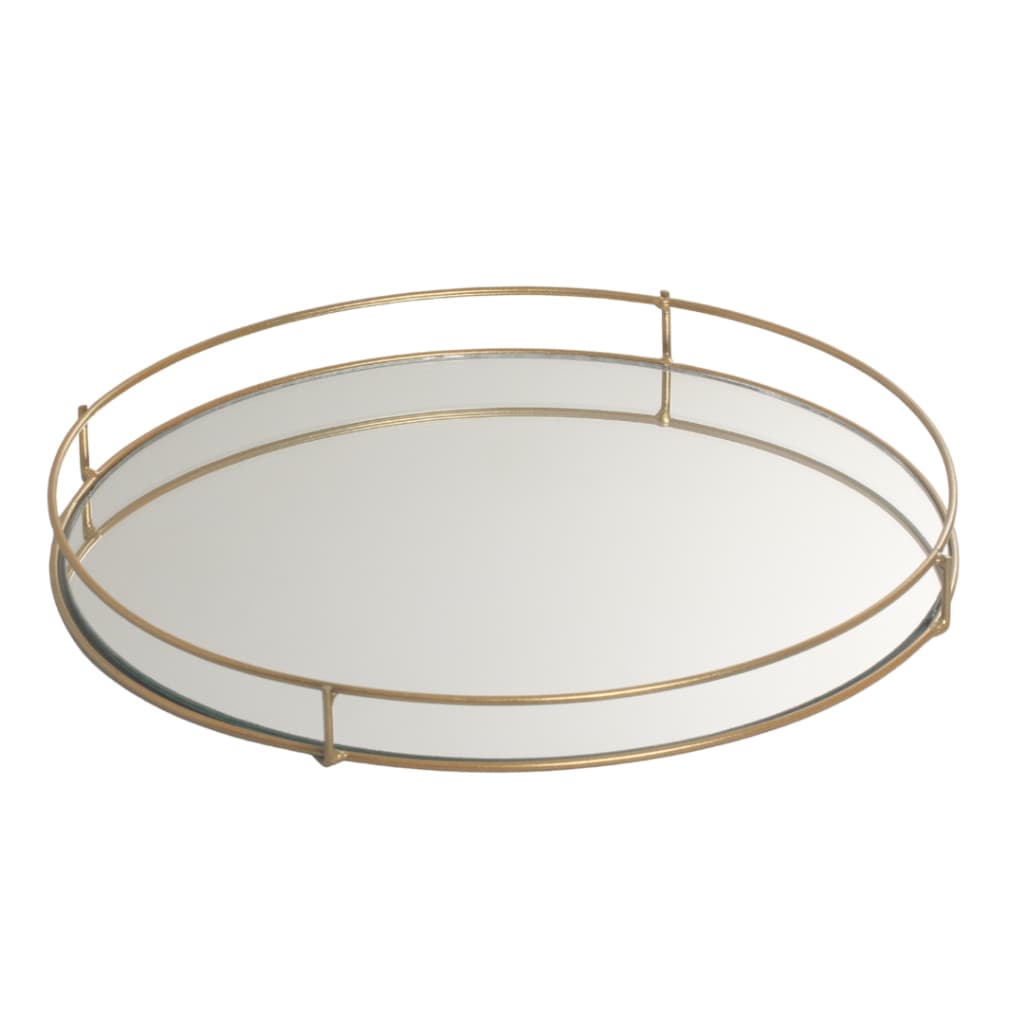Bandeja Redonda "U" Ouro com Espelho 30x3,5cm