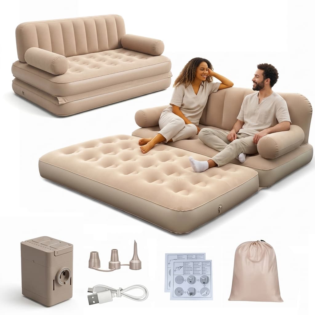 Sofá-Cama Inflável Automático em PVC Confortável para Camping Festas com Montagem Rápida