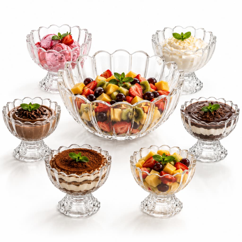 7 Peças Bowl com 6 Taças Wolff de Vidro Para Sobremesa