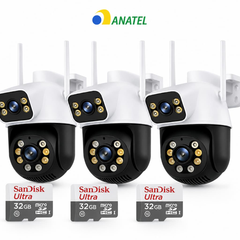 Kit com 3 Câmeras Externas Wi-Fi PTZ 4K 8MP
