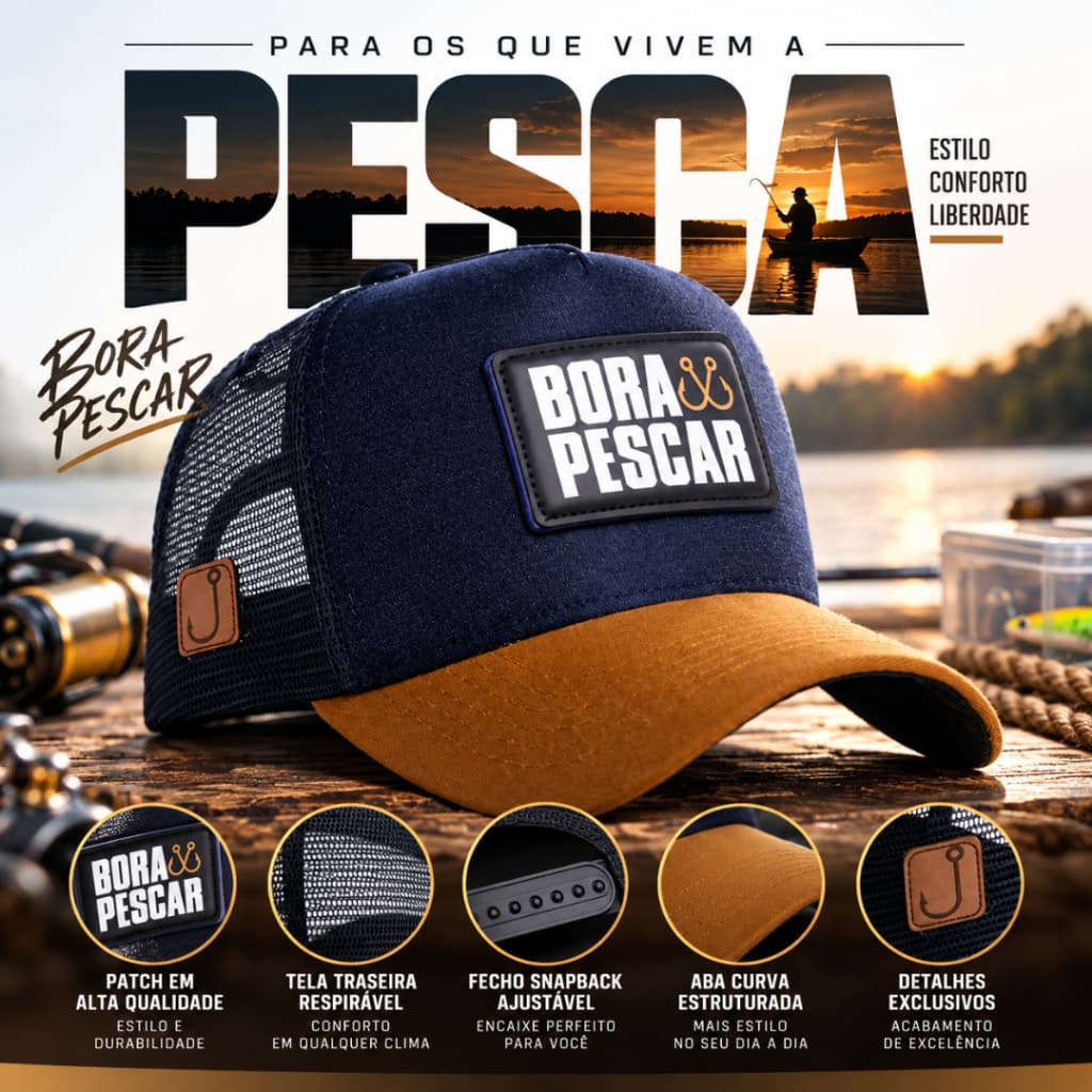 Boné Pesca / Pescaria Country Trucker Americano Tela ORIGINAL No Limite Do Laço