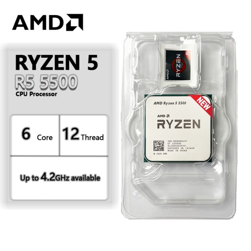 Processador AMD Ryzen 5 5500, 6-Core, 12-Threads, 3.6GHz (4.2GHz Turbo), Cache 19MB, AM4 Novo S/Caixa