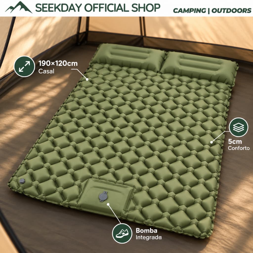 SEEKDAY Colchão Inflável Casal Camping 190x120x5cm com Bomba de Pé Embutida Colchonete Portátil TPU Impermeável